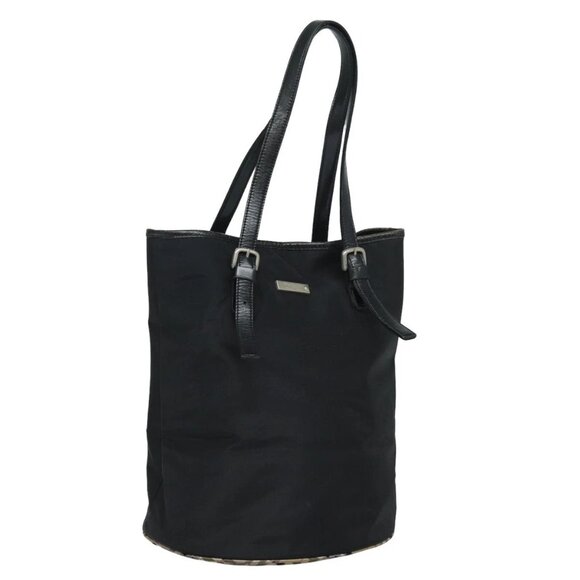 Burberrys Nova Check Blue Label Shoulder Bag Nylon Black Beige Auth ti1781 - Picture 1 of 16